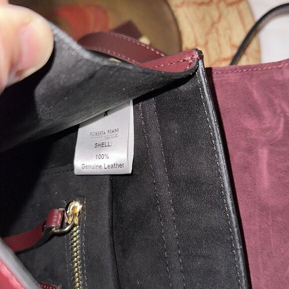 Roberta Prani Genuine Leather Burgundy “Chianti” Fur Handle Crossbody Bag - Picture 10 of 13